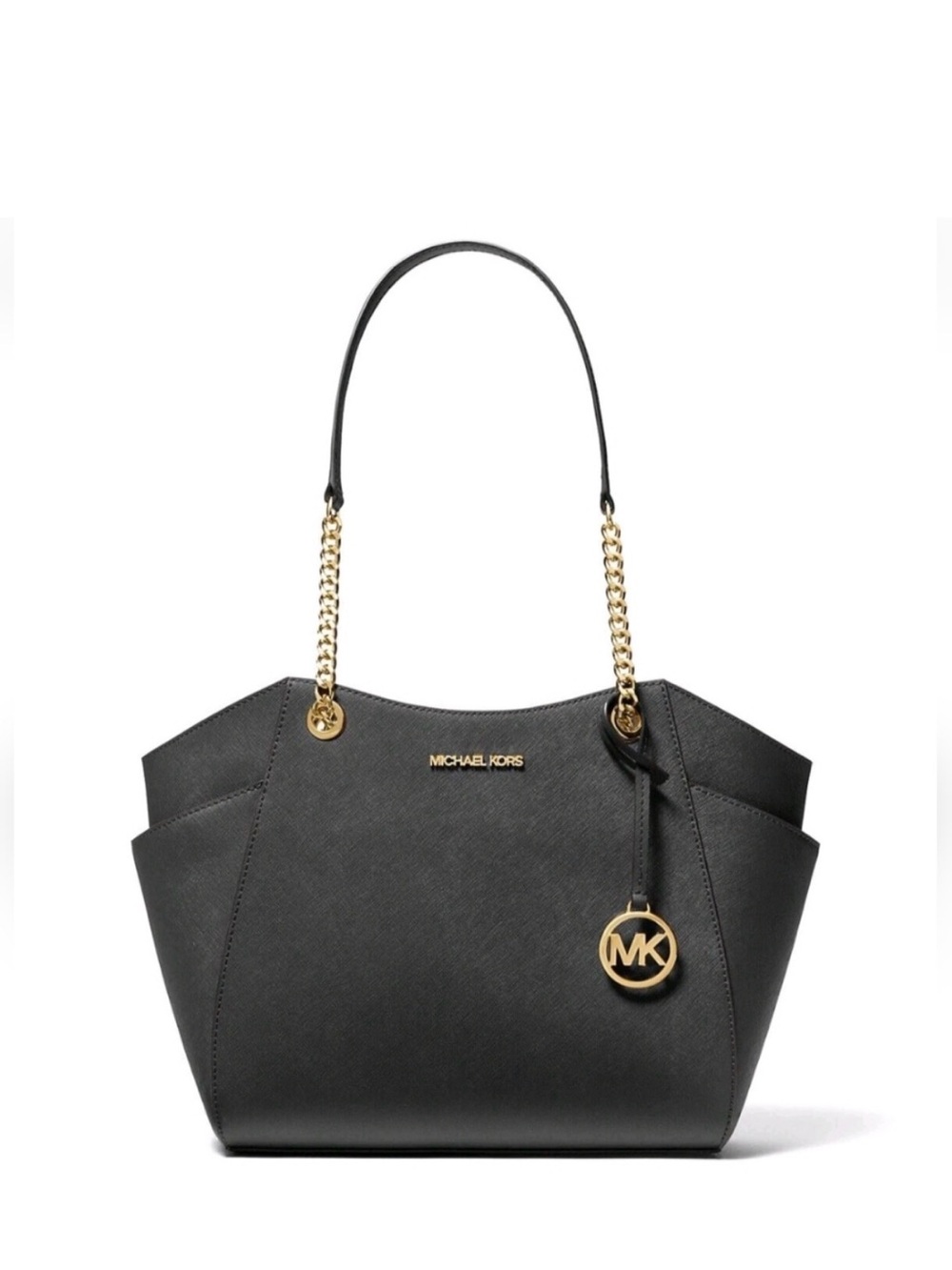 NWT Michael Kors Jet Set Travel Large Saffiano Leather Chain Tote Bag - Black